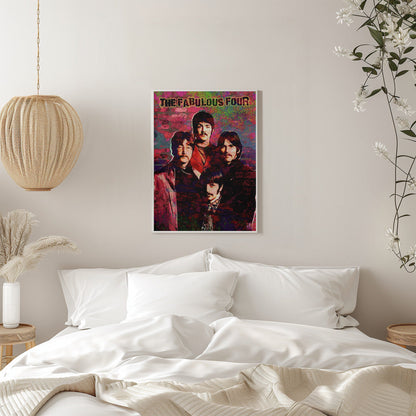 Fabulous Four Colourful Music Portrait Collage Canvas Wall Art
