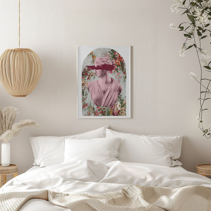 Classical Bust with Flowers and Pink Blindfold Canvas Wall Art | Floralartemis Ratio2x3
