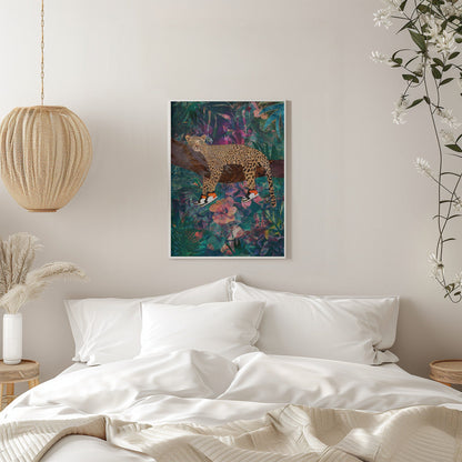 Leopard Wearing Shoes in a Tropical Jungle Canvas Wall Art | Tropical Floral Jungle - Leopard wearing shoes