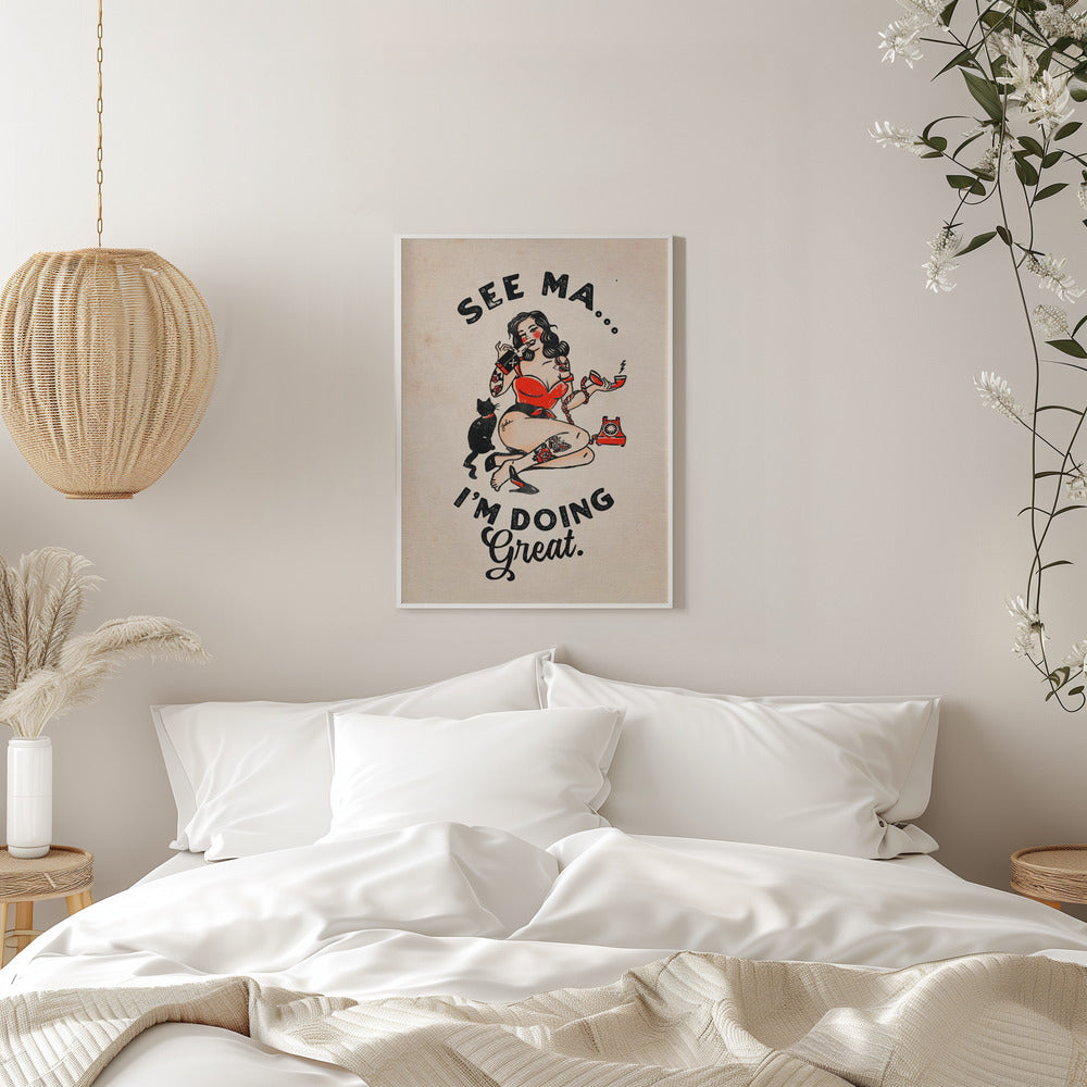 Funny Retro Pinup Woman and Cat Poster Canvas Wall Art | See Ma Poster Funny Vintage Pinup Girl & Cat