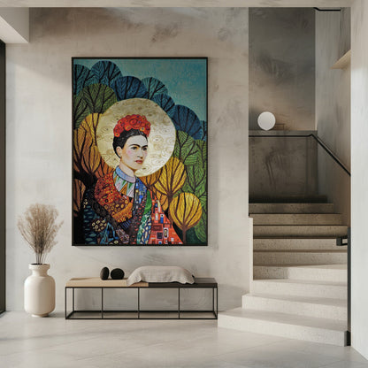 Frida Kahlo Decorative Botanical Portrait Canvas Wall Art | Frida Loves Klimt