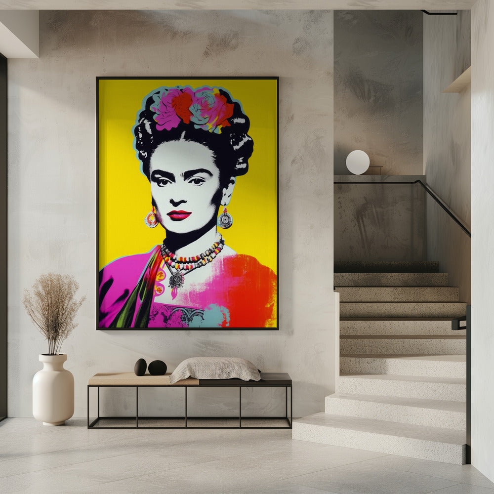 Frida Kahlo Portrait on Bright Yellow Canvas Wall Art | Oh Frids No 2