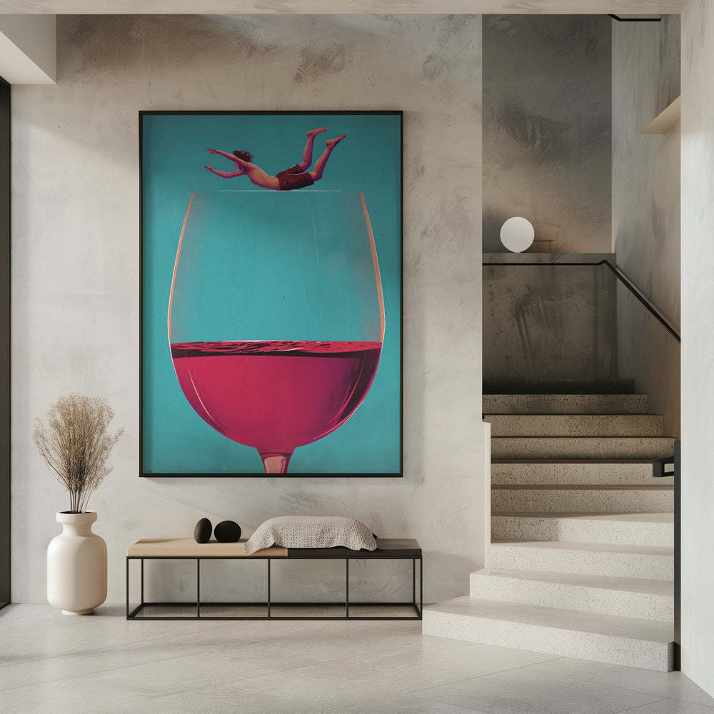 Surreal Diver above a Red Wine Glass Canvas Wall Art | Wine Dive