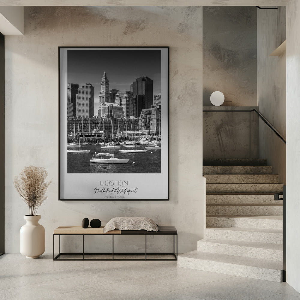 Black and White Boston North End Waterfront Canvas Wall Art | BOSTON Skyline North End & Waterfront