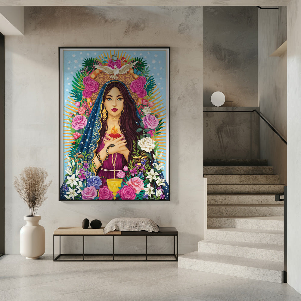 Floral Devotional Woman Portrait Canvas Wall Art | Mother Mary / Mary Magdalen