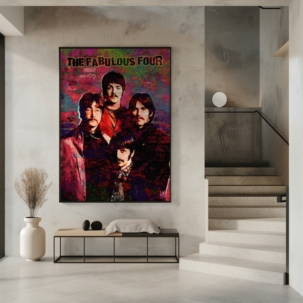 Fabulous Four Colourful Music Portrait Collage Canvas Wall Art