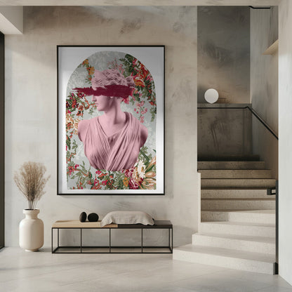 Classical Bust with Flowers and Pink Blindfold Canvas Wall Art | Floralartemis Ratio2x3
