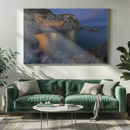 Manarola Coastal Village at Blue Hour Canvas Wall Art | Manarola Lifestyle