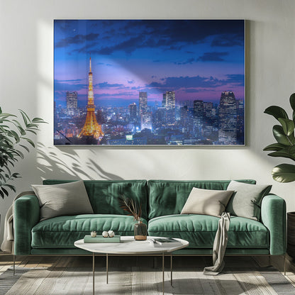 Tokyo Tower Blue Hour Skyline Canvas Wall Art | Tokyo night view