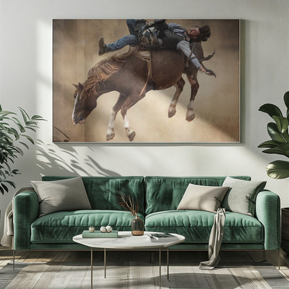 Western Rodeo Rider on a Bucking Horse Canvas Wall Art | Flat Out