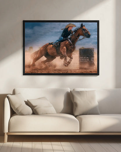 Western Horse and Rider Barrel Turn Canvas Wall Art | Charging and Turning