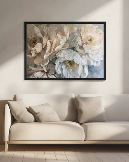 Soft White and Blush Flower Painting Canvas Wall Art | Poster Flower Paint 1