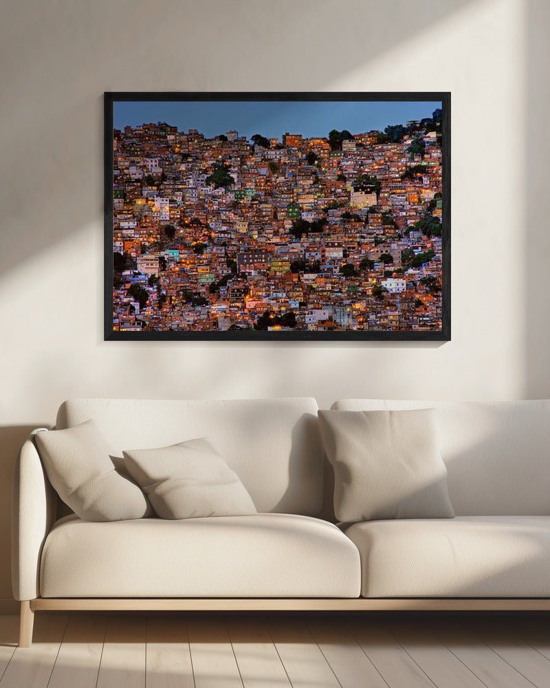 Rocinha Hillside at Nightfall Canvas Wall Art | Nightfall in the Favela da Rocinha
