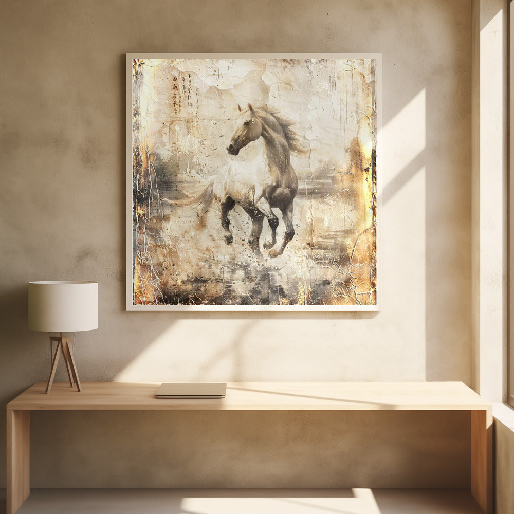 Vintage White Horse Illustration Canvas Wall Art | Horse Vintage Art Illustration 16