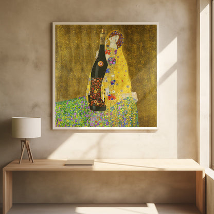 Golden Champagne Bottle Romantic Collage Canvas Wall Art | True Love