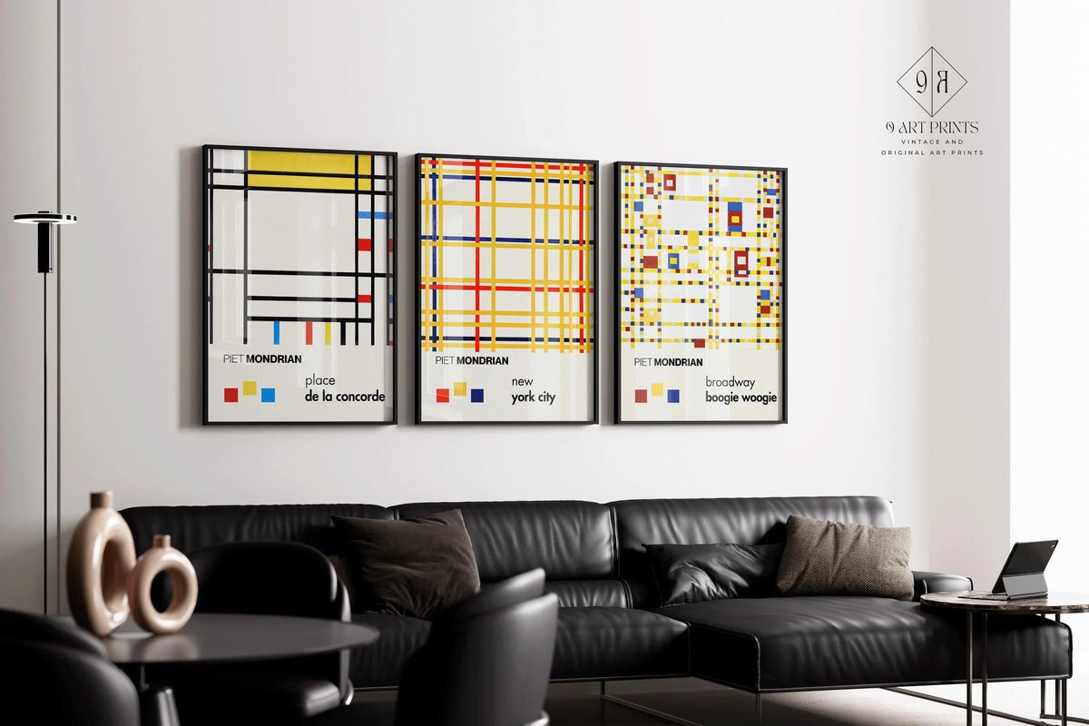 Piet Mondrian STATEMENT TRIO| New York City, Broadway & Concorde Mid-Century Modern Art Available Framed