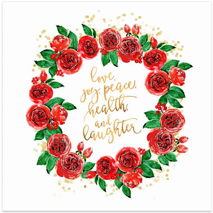 Wall art Holiday wishes wreath of red English roses
