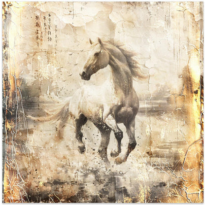 Vintage White Horse Illustration Canvas Wall Art | Horse Vintage Art Illustration 16