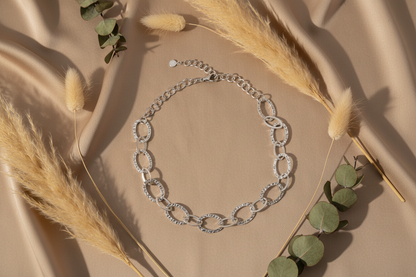 Linked Oval Necklace - Grey Stainless Steel