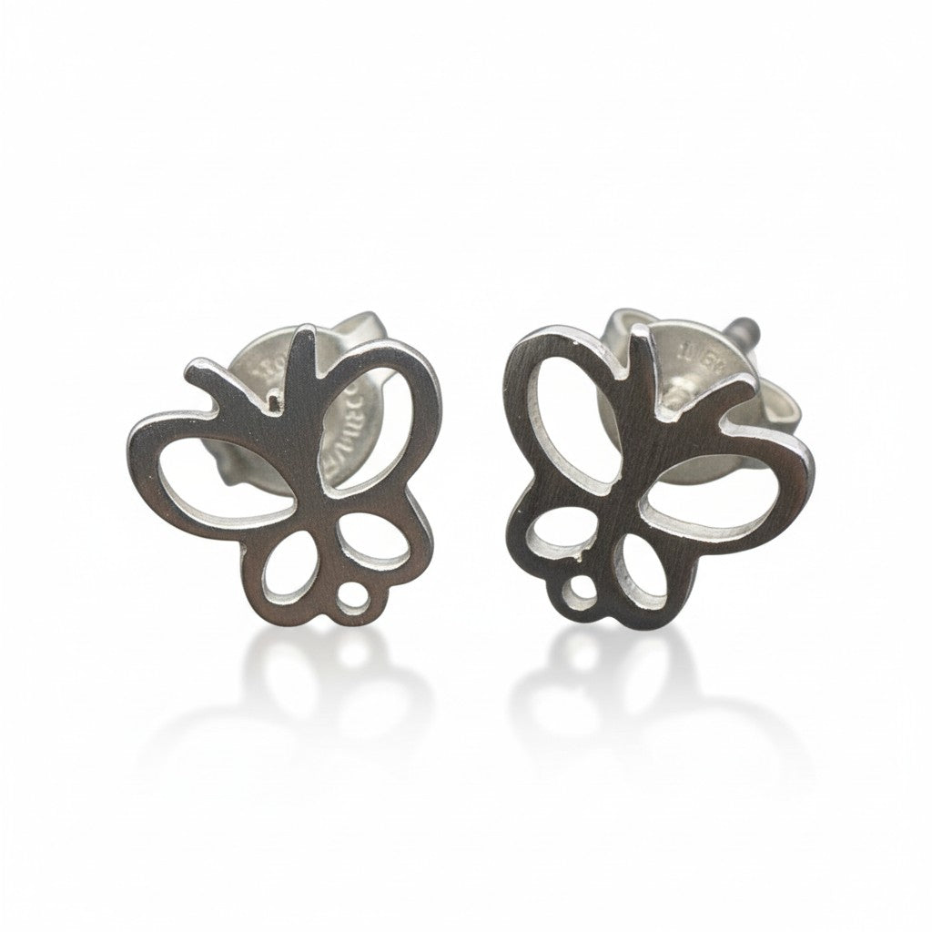 Boucles d'oreilles clous papillon plaqué argent