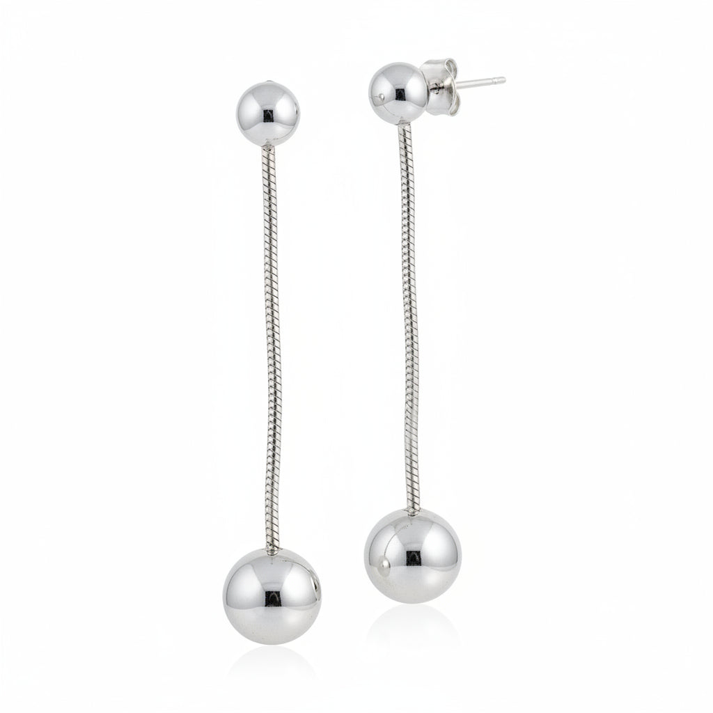 Hanging Ball Stud Earring- Grey Stainless Steel