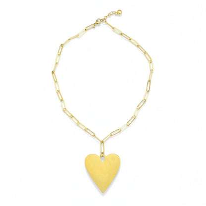Short Chainlink Heart Pendant Necklace - Gold Stainless Steel