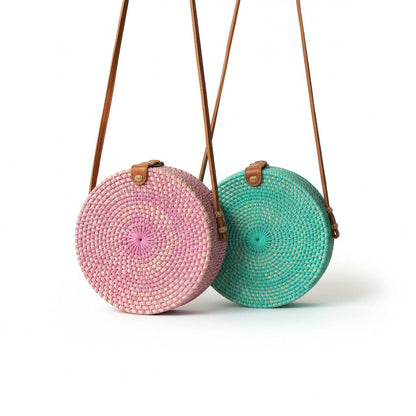 Round Rattan Purse - Turquoise