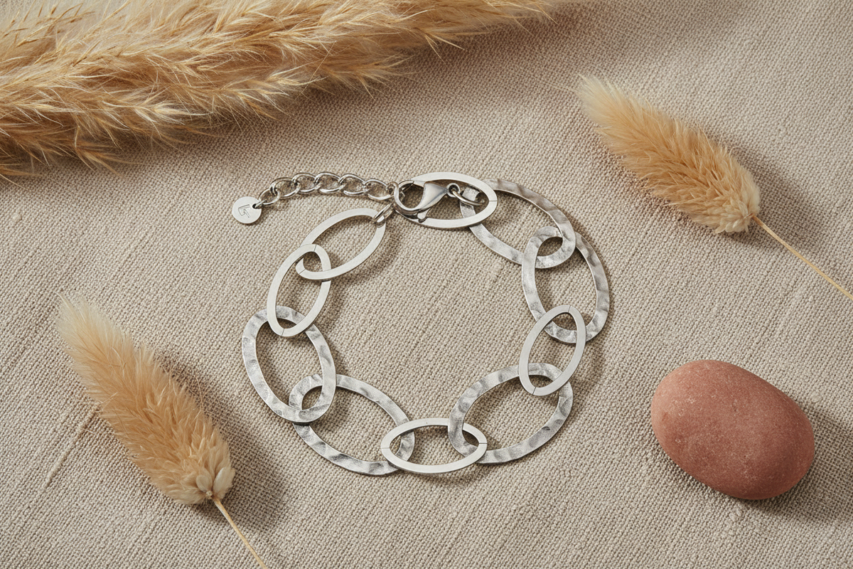 Linked Oval Bracelet - Grey Stainless Steel