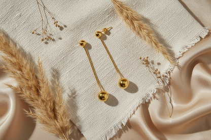 Hanging Ball Stud Earring- Gold Stainless Steel