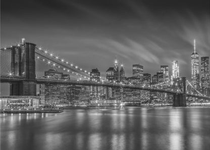 Monochrome Brooklyn Bridge Night Skyline Canvas Wall Art | BROOKLYN BRIDGE Nightly Impressions - Monochrome
