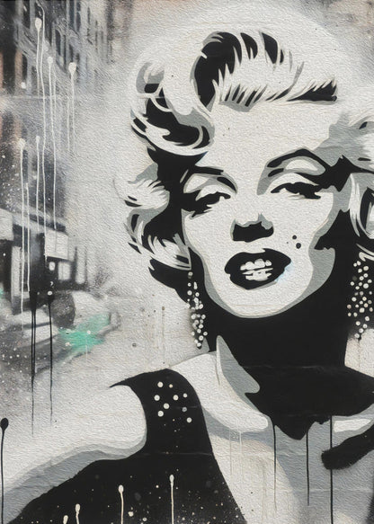 Marilyn Monroe Monochrome Street Art Portrait Canvas Wall Art