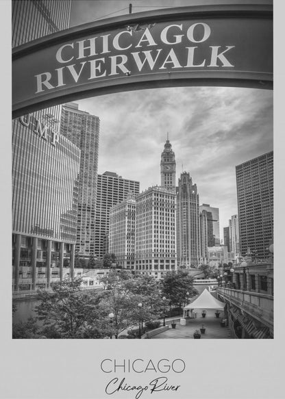 Black and White Chicago Riverwalk Canvas Wall Art