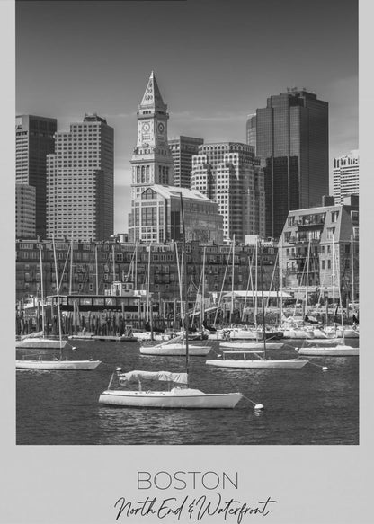 Black and White Boston North End Waterfront Canvas Wall Art | BOSTON Skyline North End & Waterfront