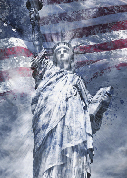 Blue Statue of Liberty American Flag Collage Canvas Wall Art | Modern Art STATUE OF LIBERTY | blue
