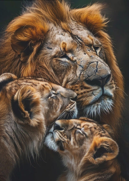 Warm Toned Lion Family Portrait Canvas Wall Art | Poster Lion Family 2