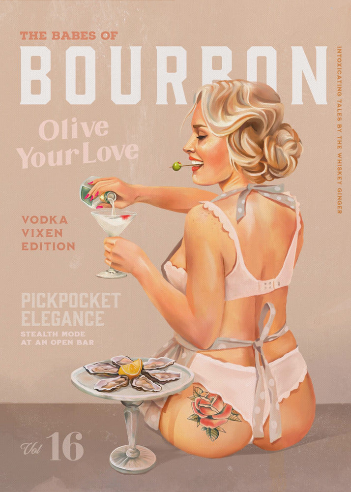 Vodka Martini Retro Pinup Poster Canvas Wall Art | Babes of Bourbon Vol 16 Vintage Vodka Martini Pin Up Girl