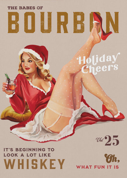 Holiday Bourbon Vintage Christmas Pinup Canvas Wall Art | Babes of Bourbon Vol 25 Holiday Cheer Christmas Pinup