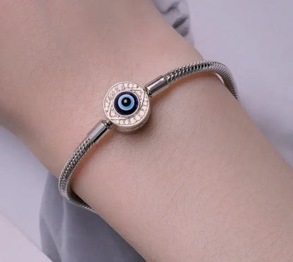 Bracelet Porte-Bonheur Œil Grec en Argent Sterling avec Zircon Cubique – Chaîne Serpent