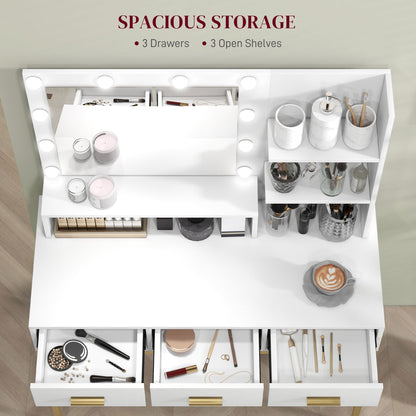Coiffeuse Sophia Illuminated avec lumières LED et 3 tiroirs-Blanc