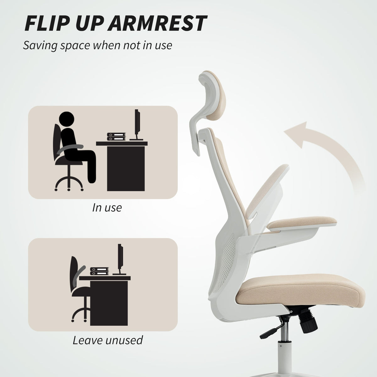 Chaise de bureau ergonomique Andre avec support lombaire 2D et appui-tête réglable - Beige/Blanc