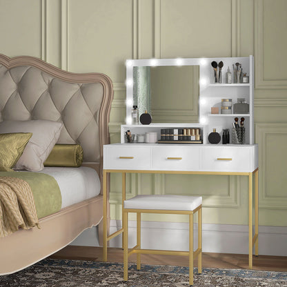 Coiffeuse Sophia Illuminated avec lumières LED et 3 tiroirs-Blanc