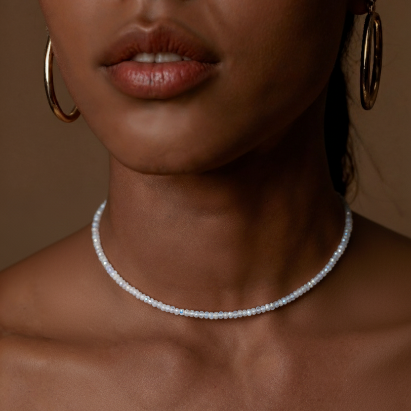 Rainbow Moonstone Bead Necklace - 2-3mm