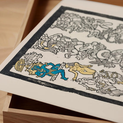 Reijer Stolk Indian Motif Woodcut Print: Symbolist Art, Gold & Blue Accents