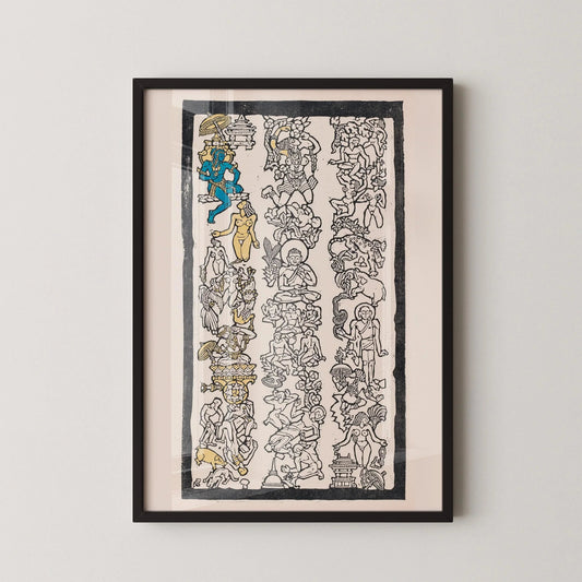 Reijer Stolk Gravure sur bois Motif indien : Art symboliste, Accents dorés et bleus