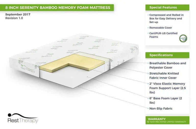 8 Inch Serenity Bamboo Memory Foam Mattress