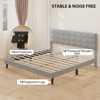 Cadre de lit plateforme Harper King Size avec tête de lit rembourrée - Gris