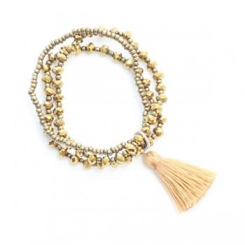 Triple-Strand Crystal Bead Bracelet With Tassel