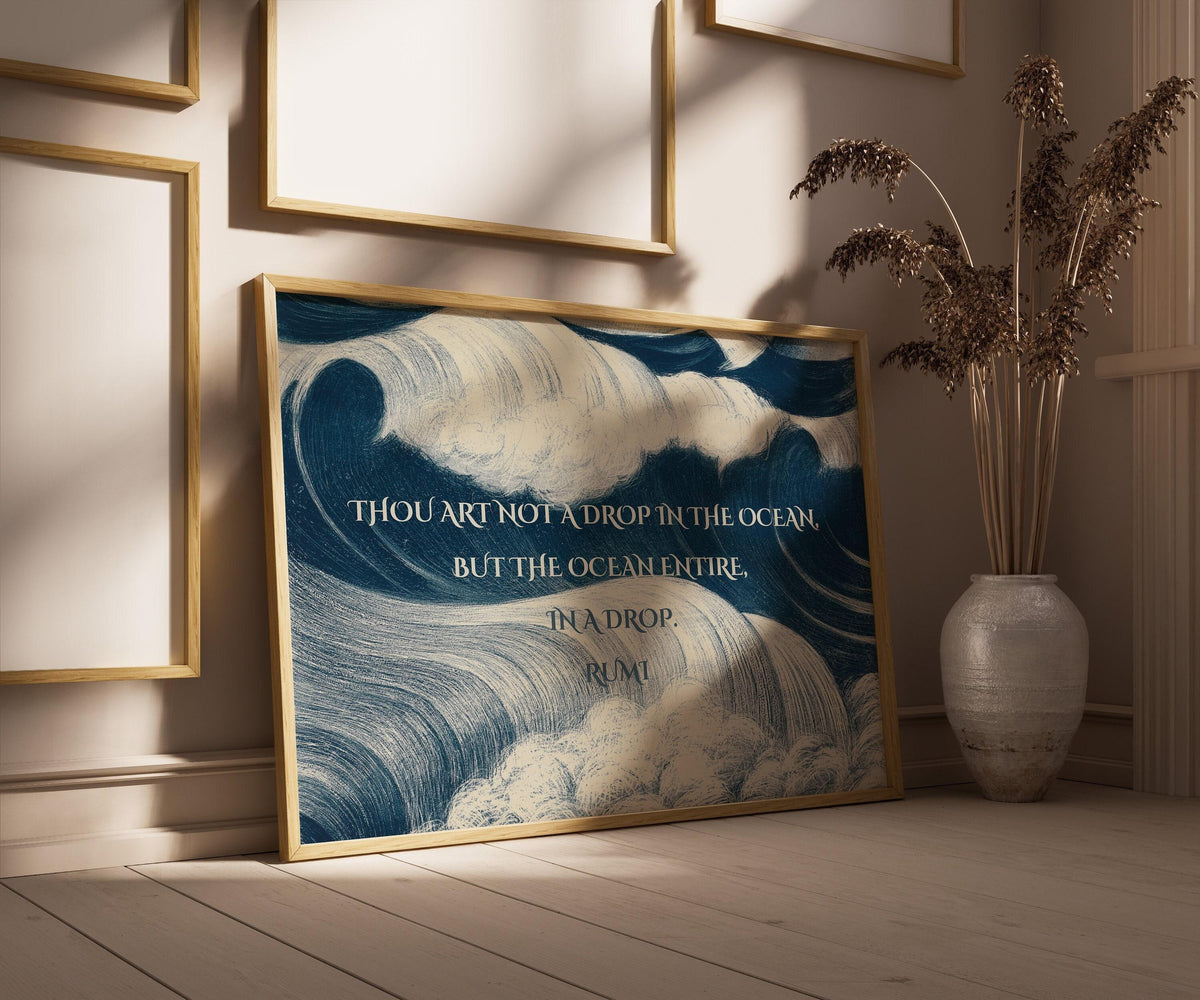Impression Giclée Poésie de Rumi : Citation Inspirante Océan, Poème Bleu (Disponible Encadré)