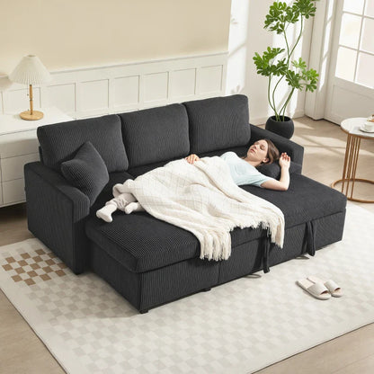 Canapé sectionnel convertible Leo 81" avec rangement et méridienne - Gris foncé
