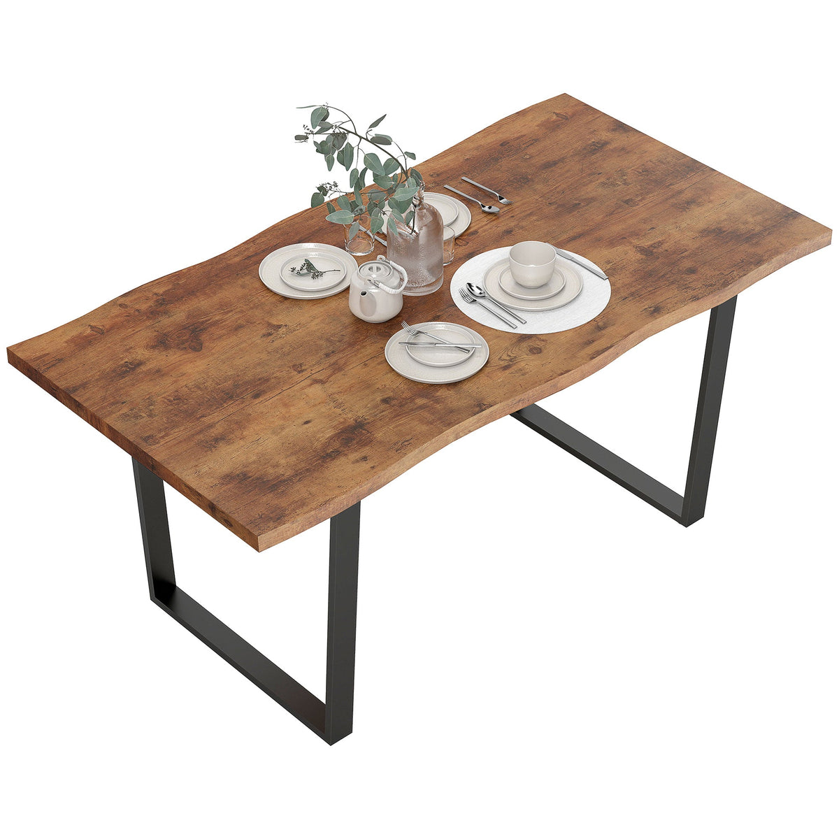 Table de salle à manger Ashton 63" avec plateau à bords ondulés et pieds en acier - Brun rustique